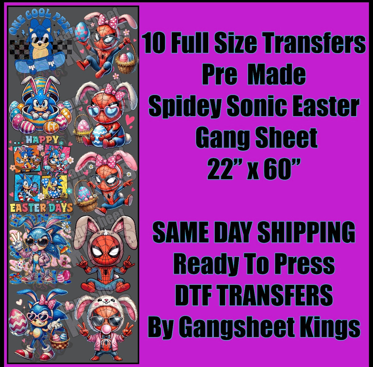 Spiderman Sonic Easter 1 Adult Gangsheet