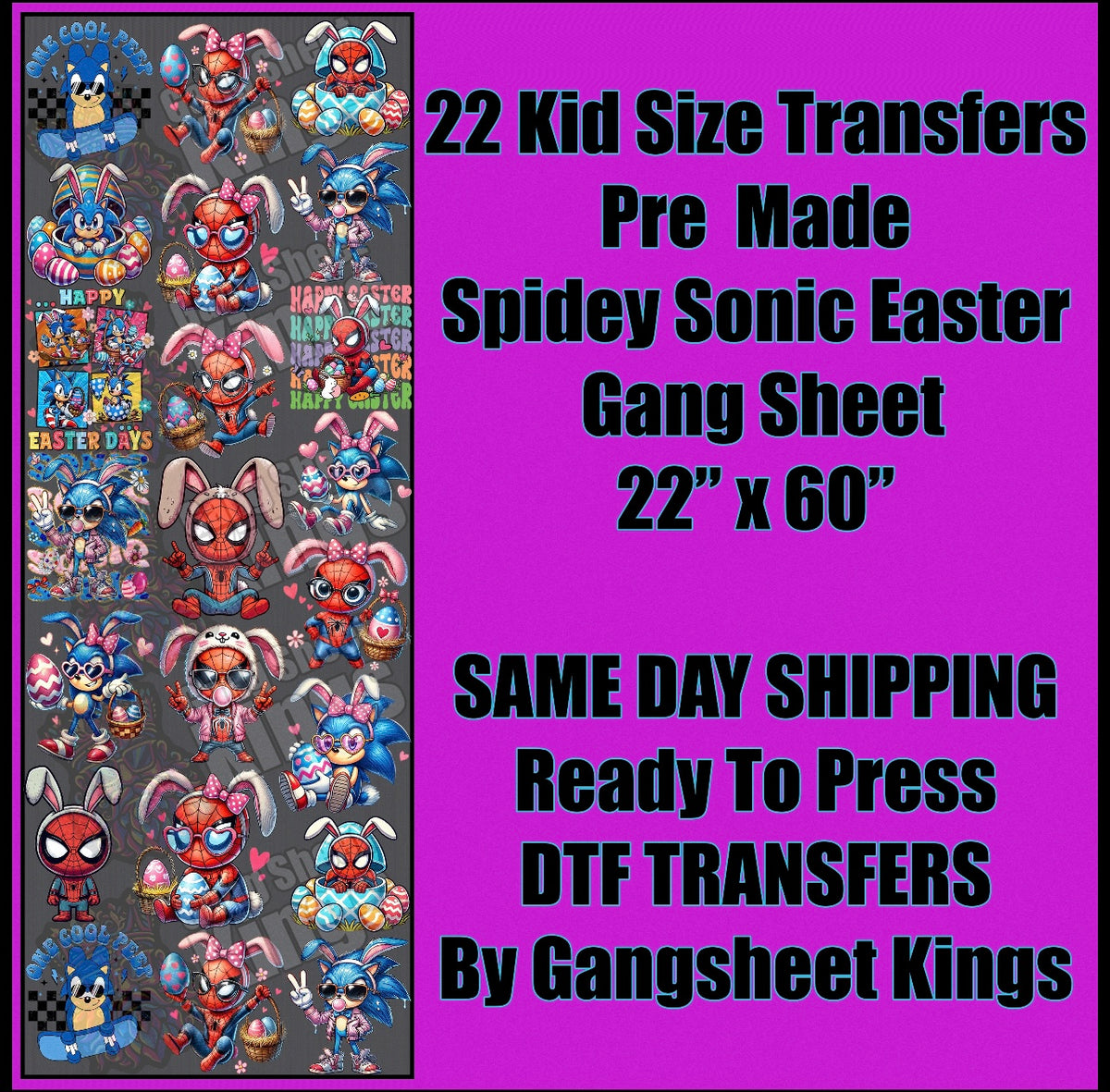 Kids Spiderman Sonic Easter 1  Gangsheet