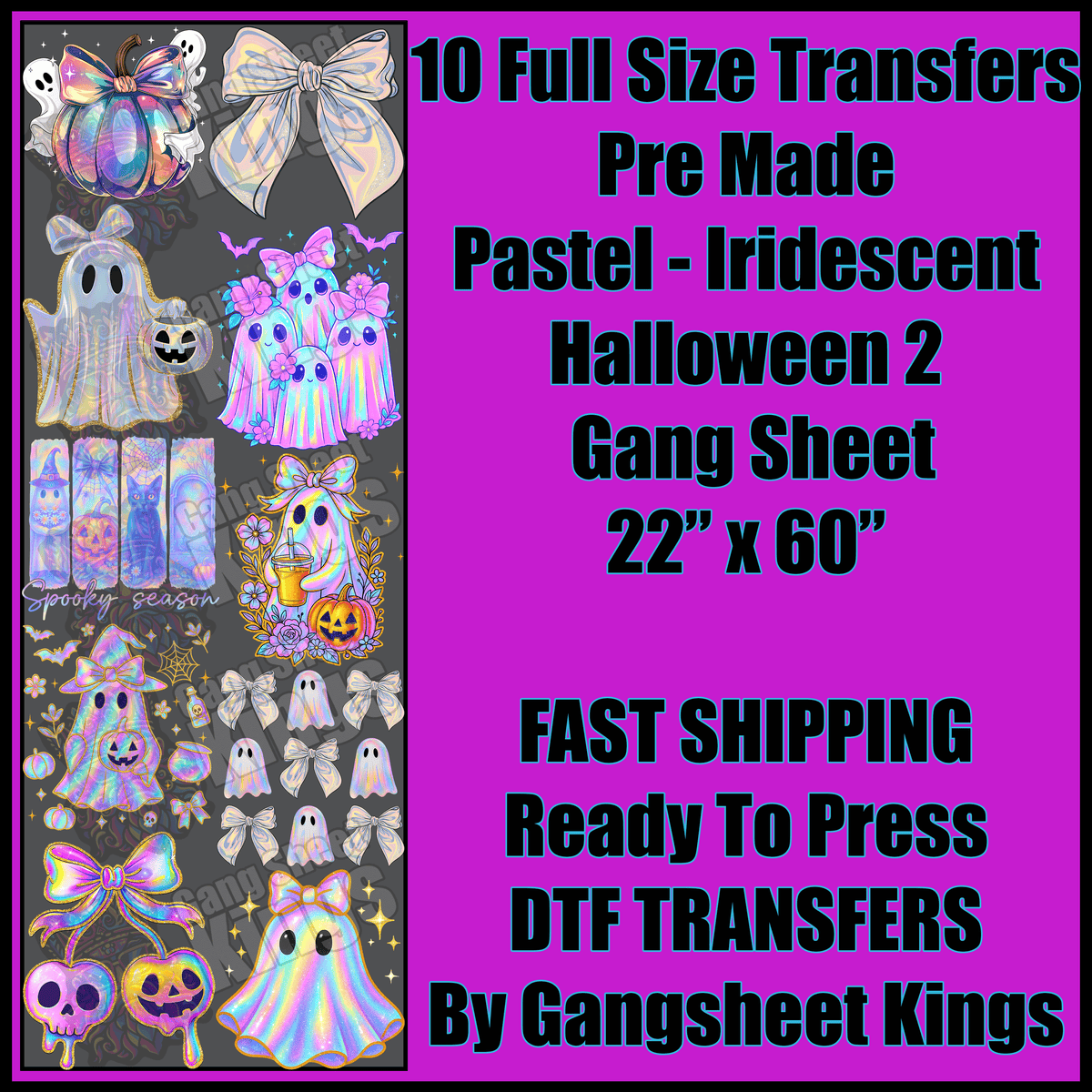 Pastel Iridescent Halloween 2 Gangsheet