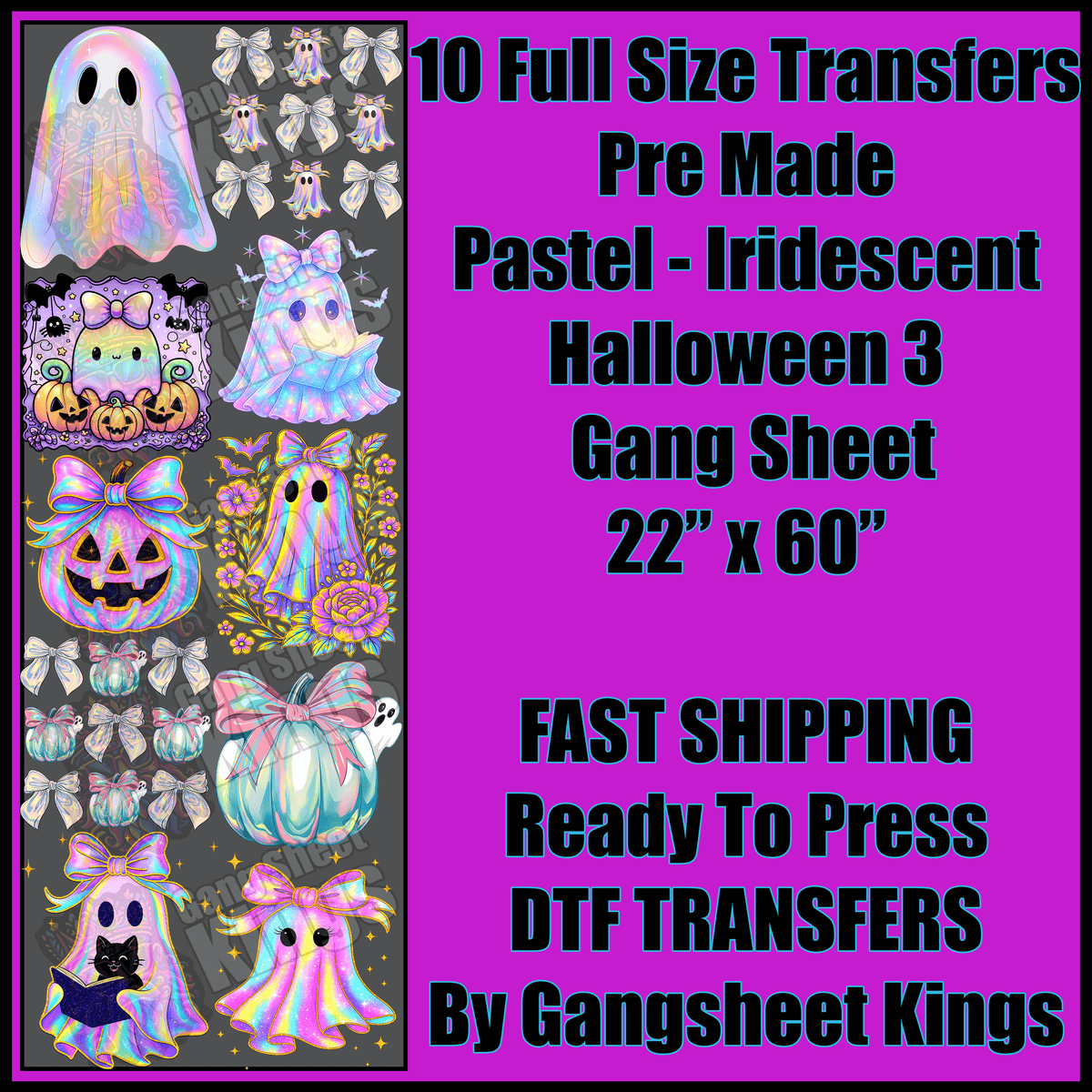 Pastel Iridescent Halloween 3 Gangsheet