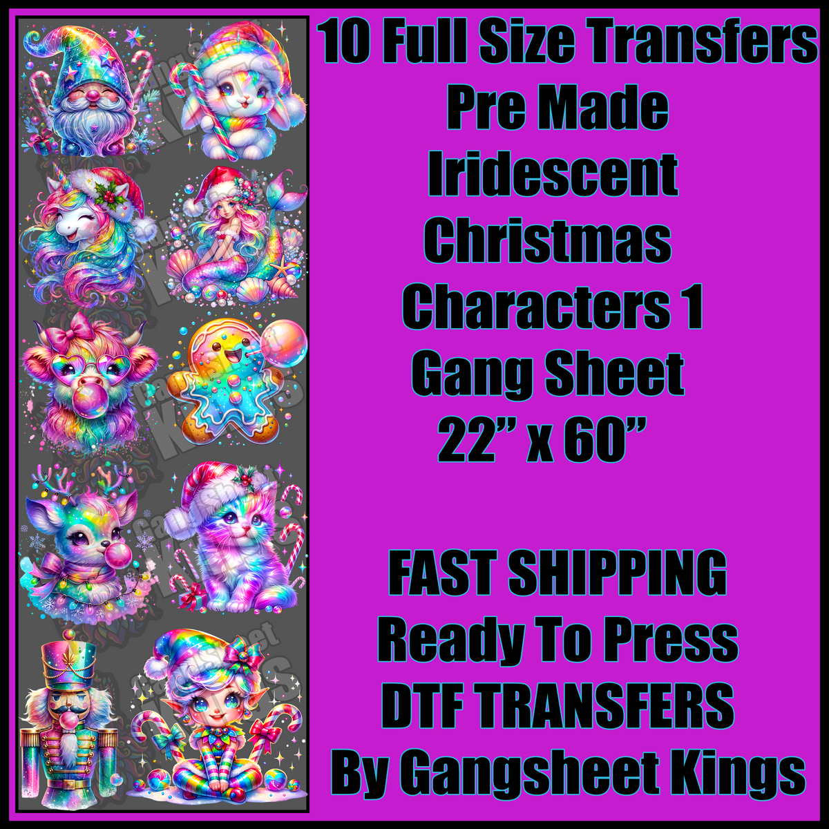 Iridescent Christmas Characters 1 Gangsheet