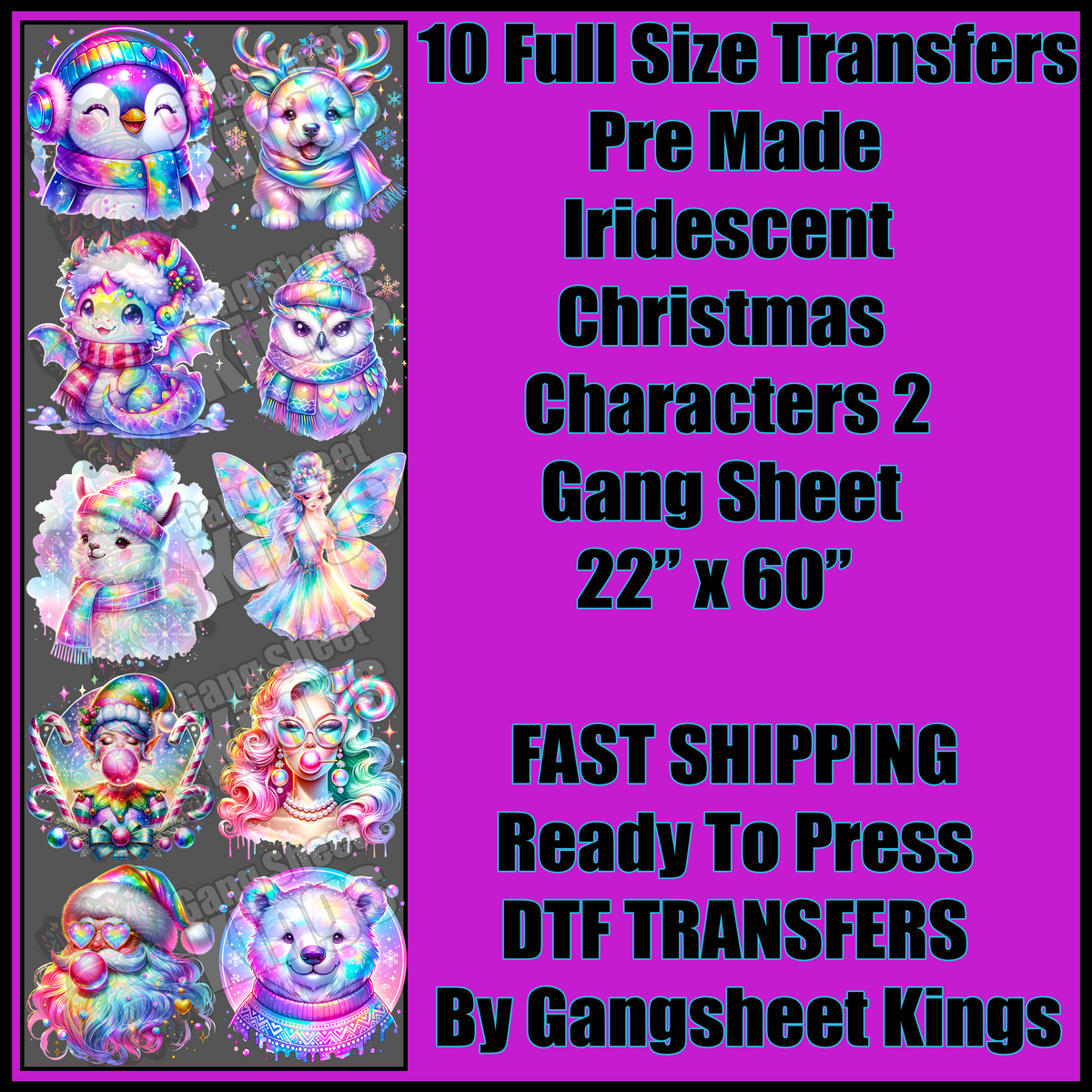 Iridescent Christmas Characters 2 Gangsheet