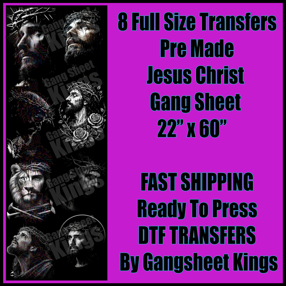 Jesus Christ Halftoned Christian for Black Shirts Gangsheet