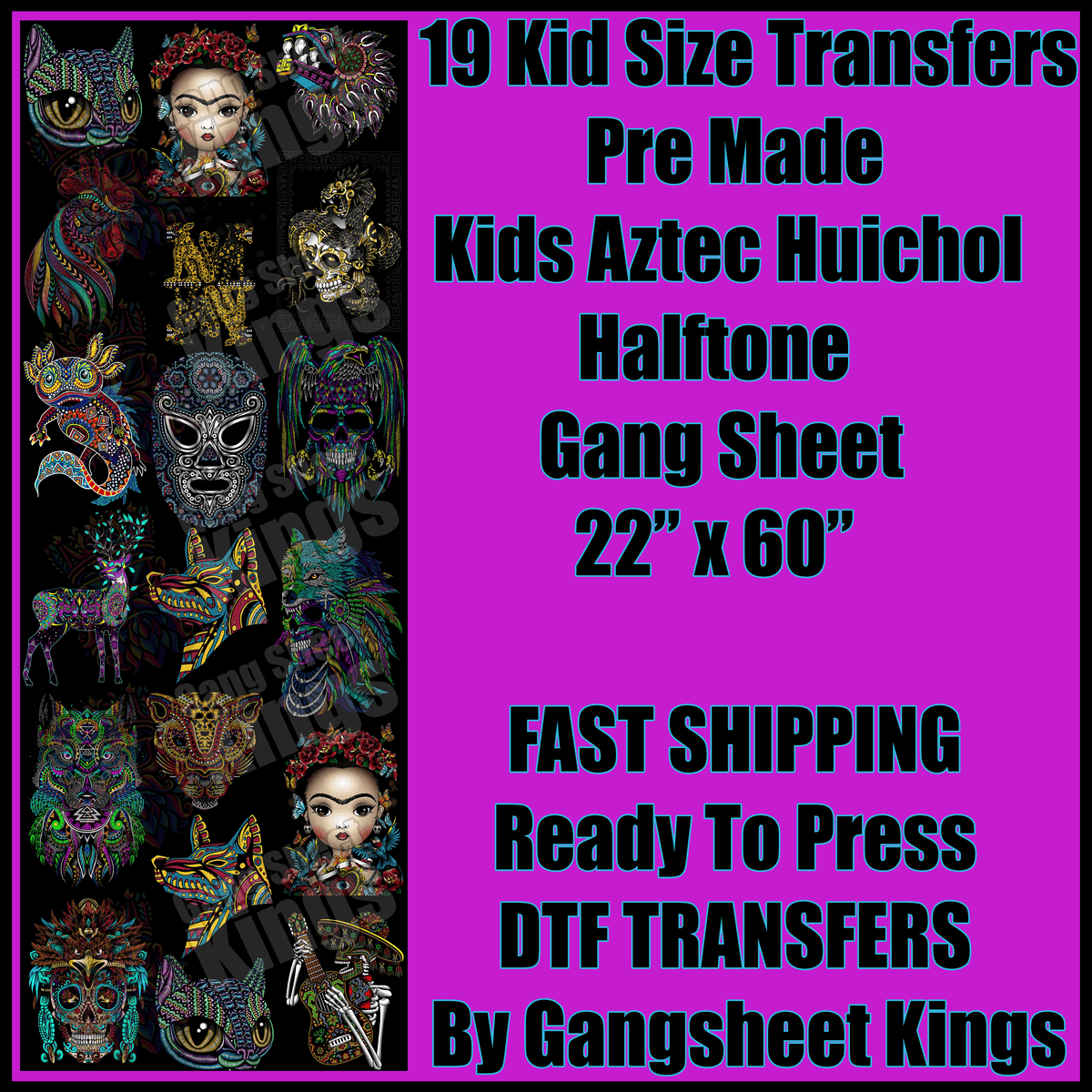Kid Aztec Huichol Halftoned Gangsheet