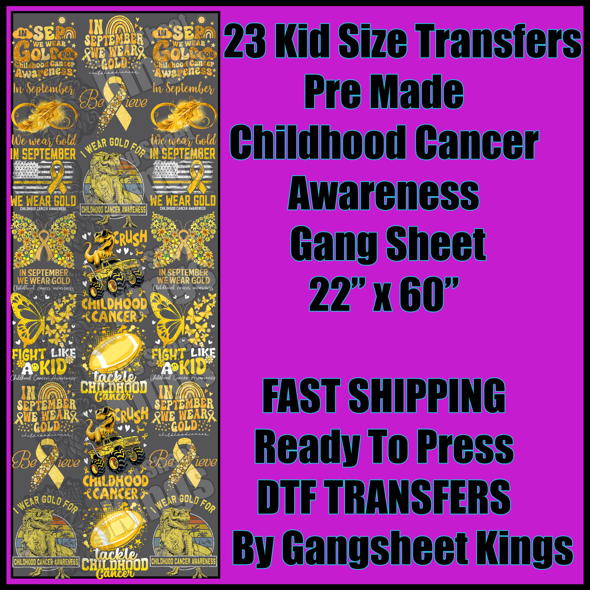 Kids Childhood Cancer Awareness Gangsheet