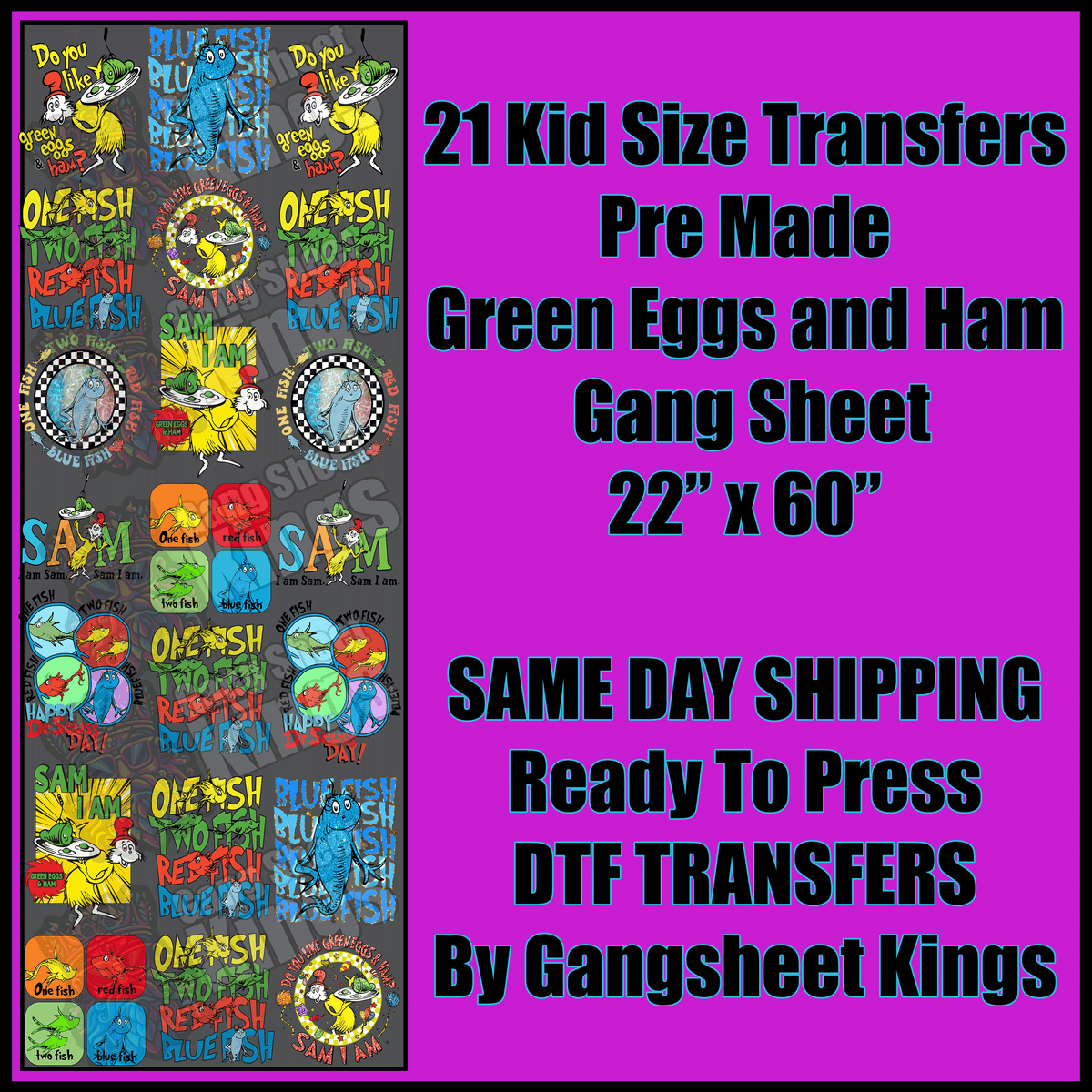 Kids Dr Seuss Green Eggs & Ham Gangsheet