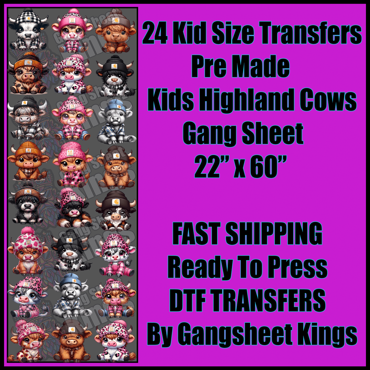 Kids Highland Cows Gangsheet