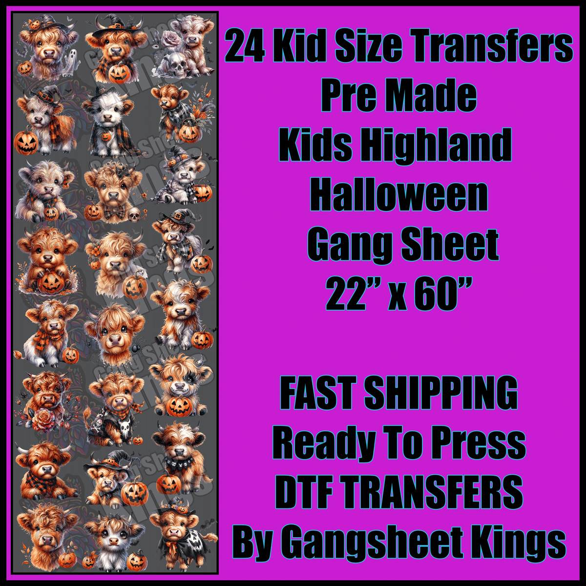 Kids Highland Cow Halloween Gangsheet