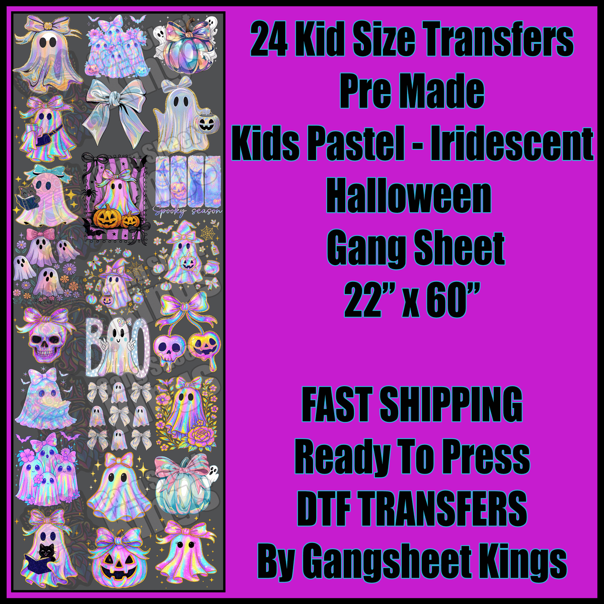 Kids Pastel Iridescent Halloween Gangsheet