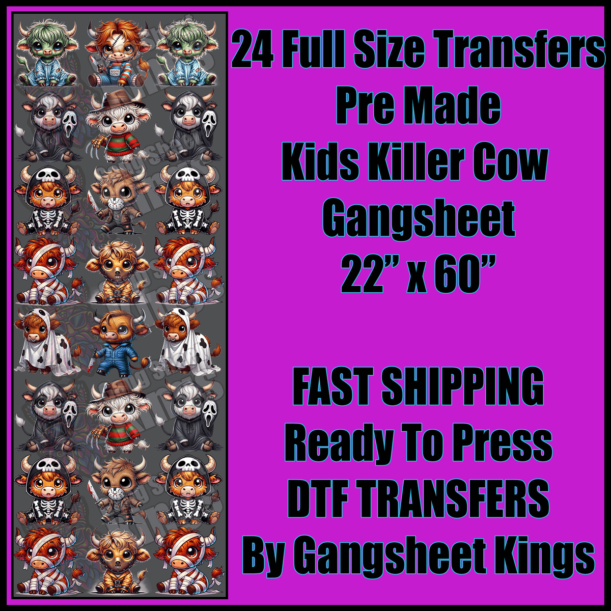 Kids Killer Cows Halloween Gangsheet