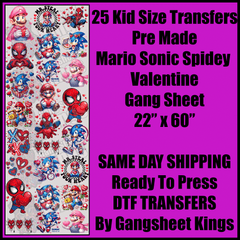 Kids Mario, Sonic, Spiderman Valentine Gang Sheet