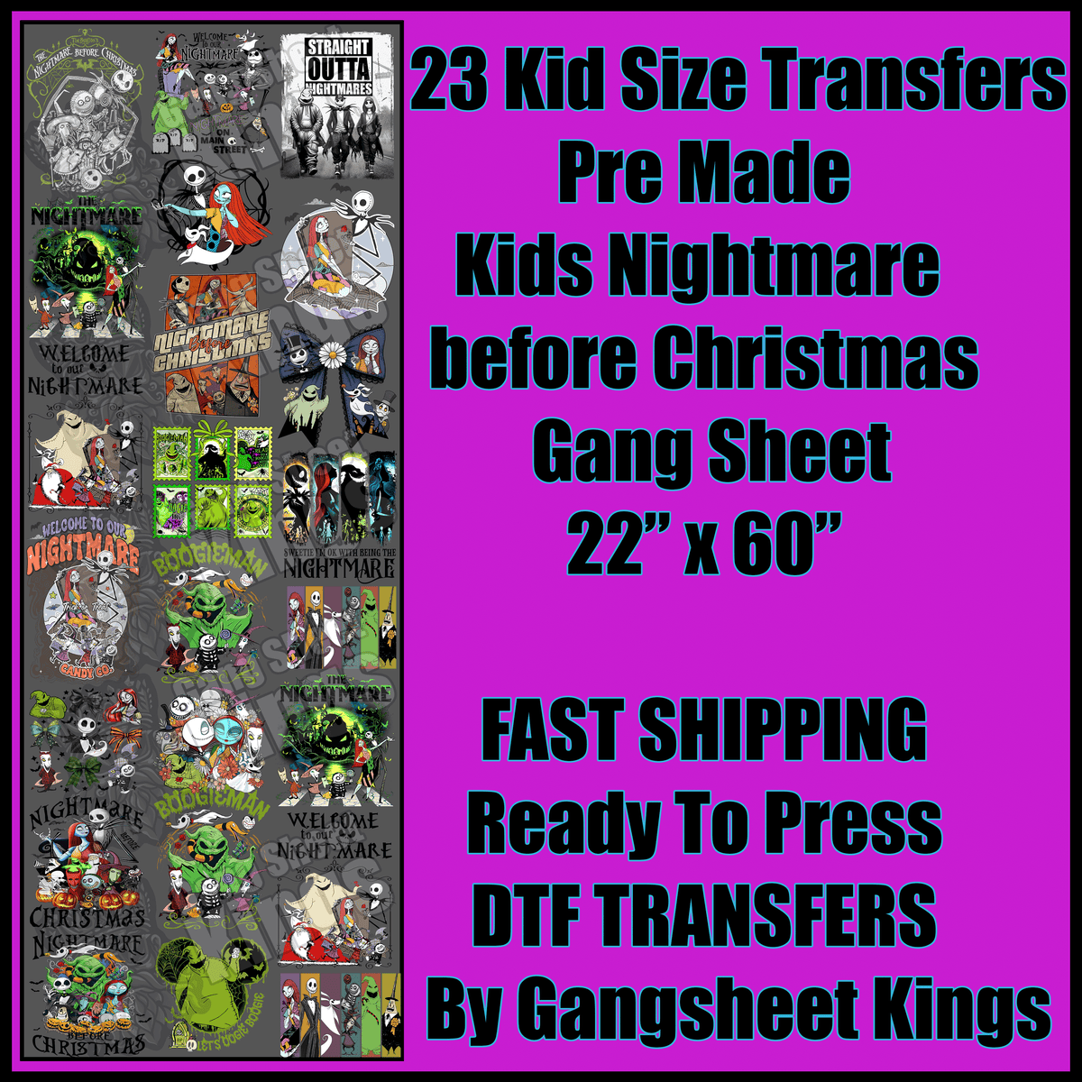 Kids Nightmare before Christmas 2 Gangsheet