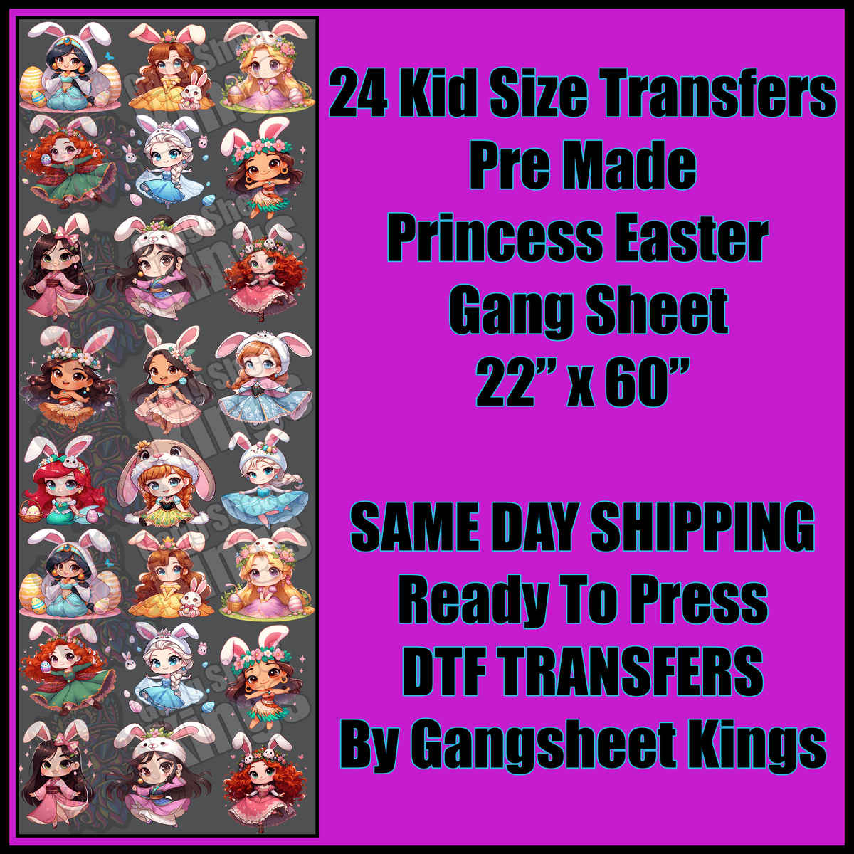 Kids Princess Easter Gangsheet