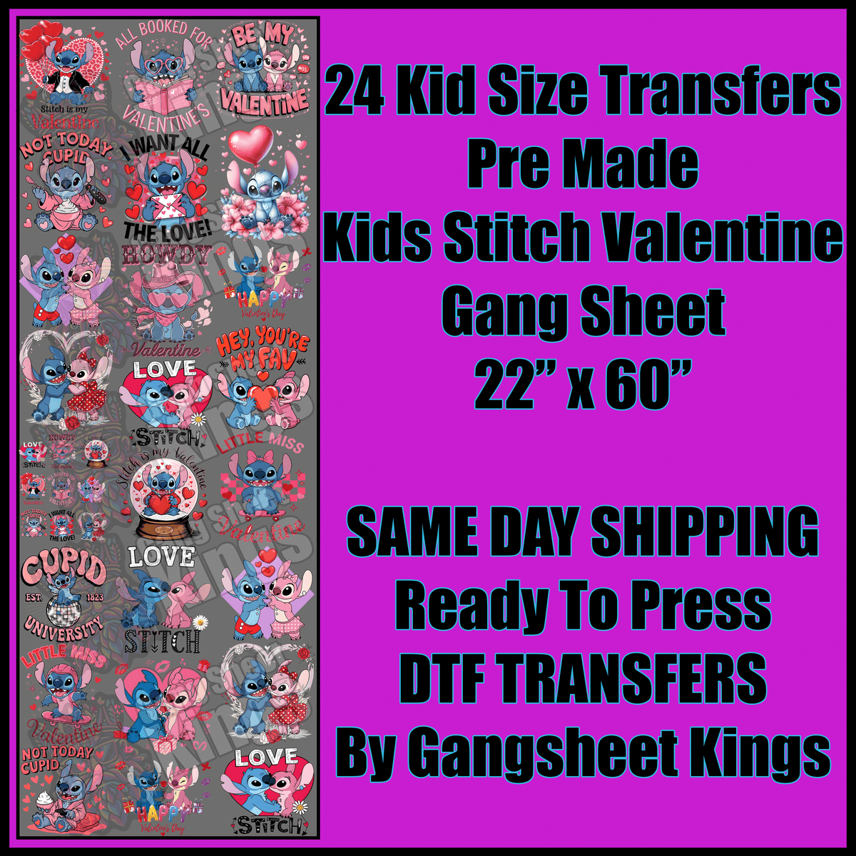 Kids Stitch Valentine Gangsheet