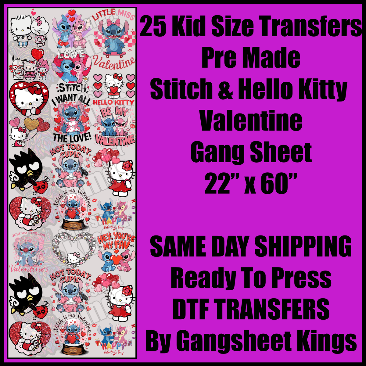 Kids Stitch & Hello Kitty Valentine Gang Sheet