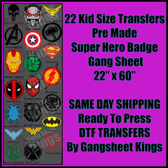 Kids Super Hero Badge Gangsheet