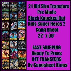 Kids Super Heros 2 Black Knocked Out Gangsheet