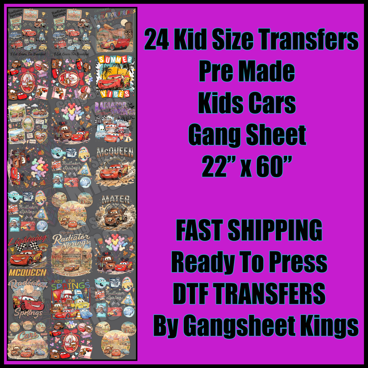 Kids Cars Gangsheet