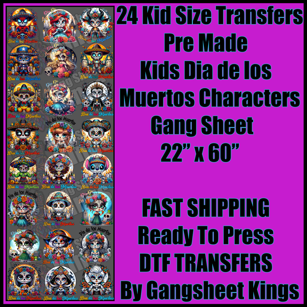 Kids Dia de los Muertos Characters Gangsheet