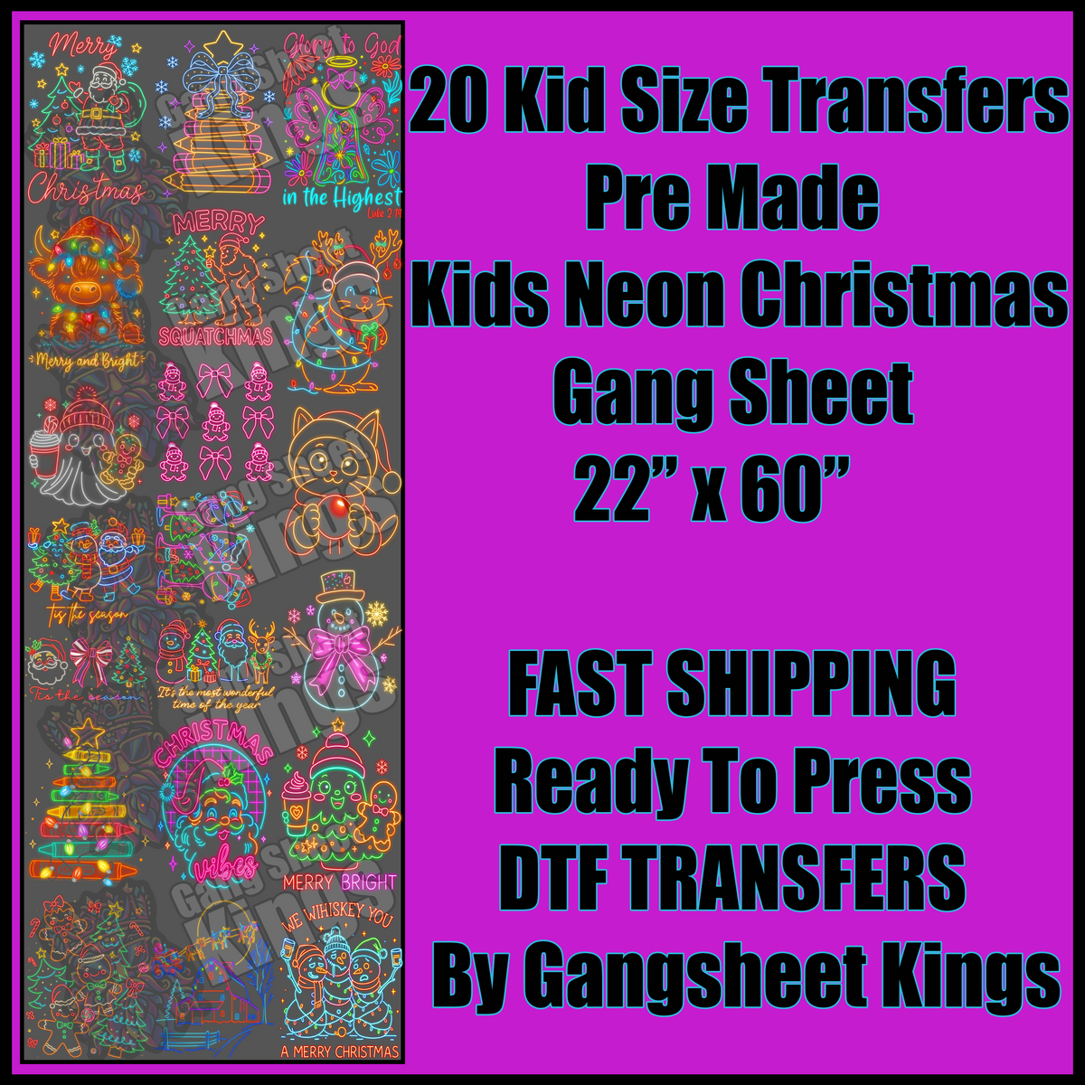 Kids Neon Christmas Gangsheet