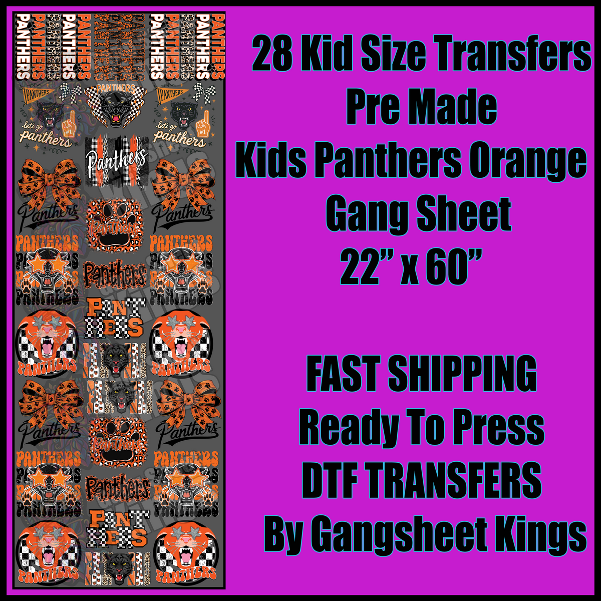 Kids Panthers Sports Orange Gangsheet
