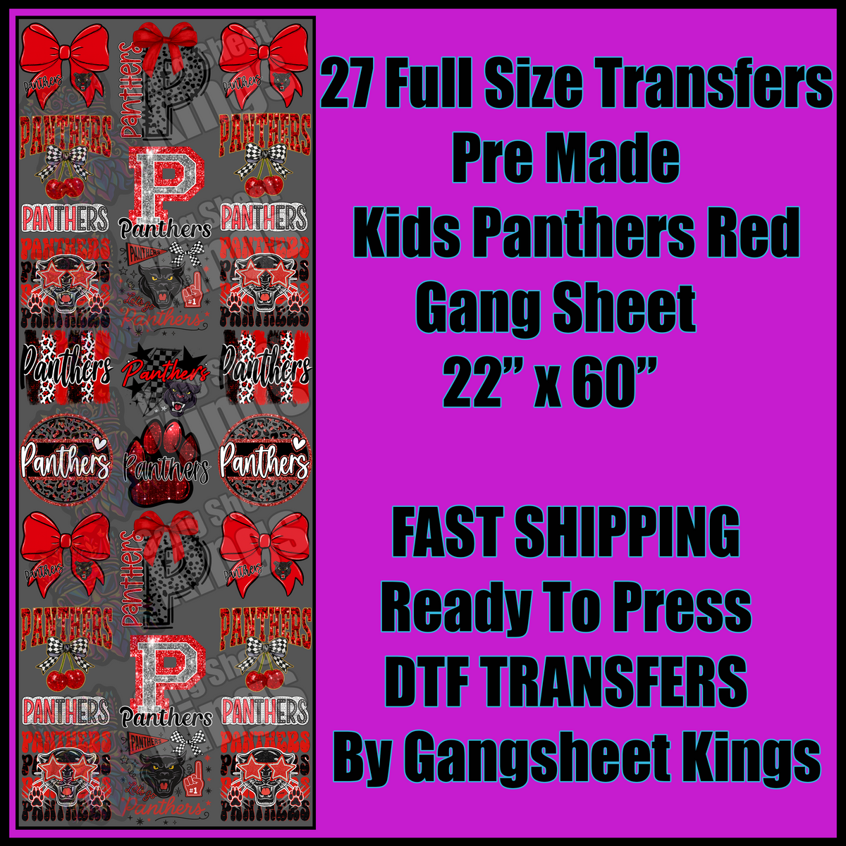 Kids Panthers Sports Red Gangsheet