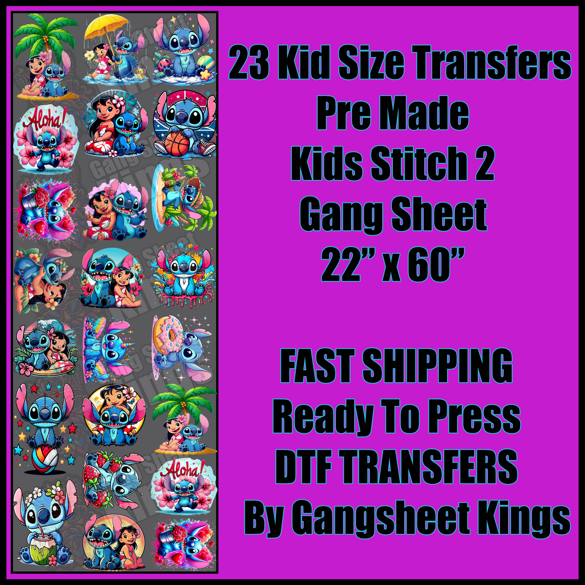 Kids Stitch 2 Gang Sheet