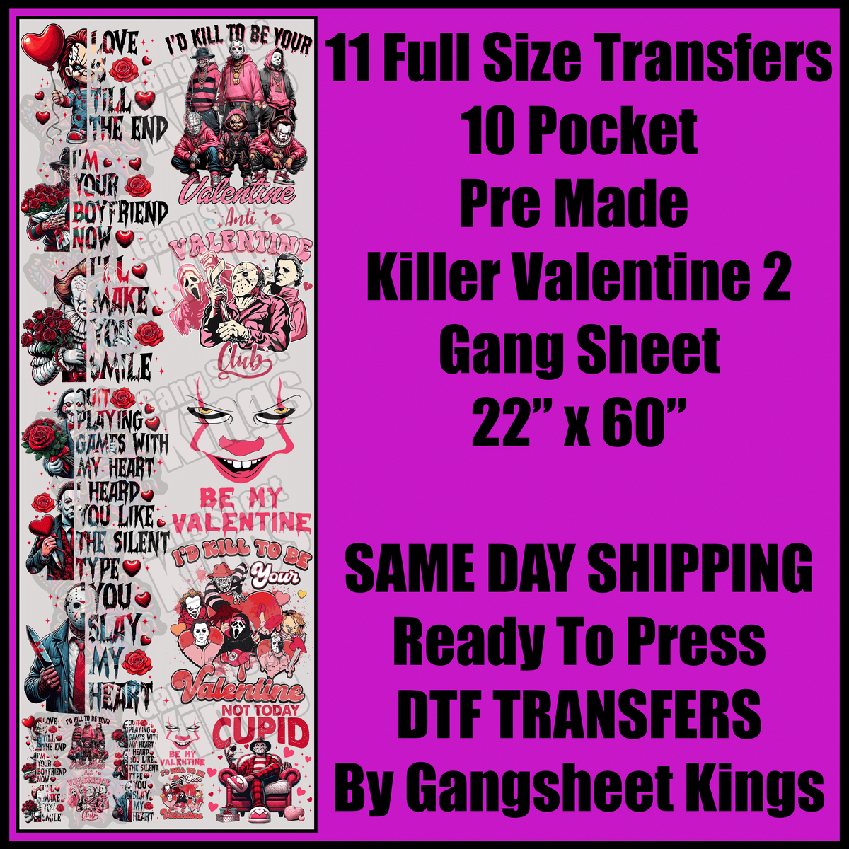 Killer Valentine Halloween 2 Gang Sheet