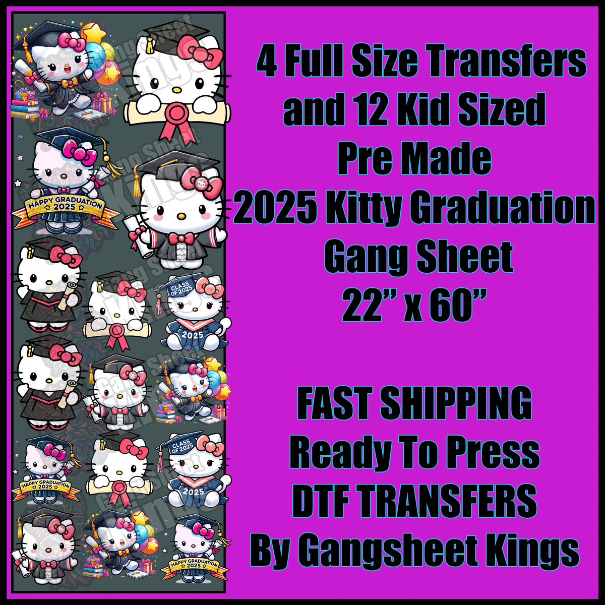 Hello Kitty Graduation Gangsheet