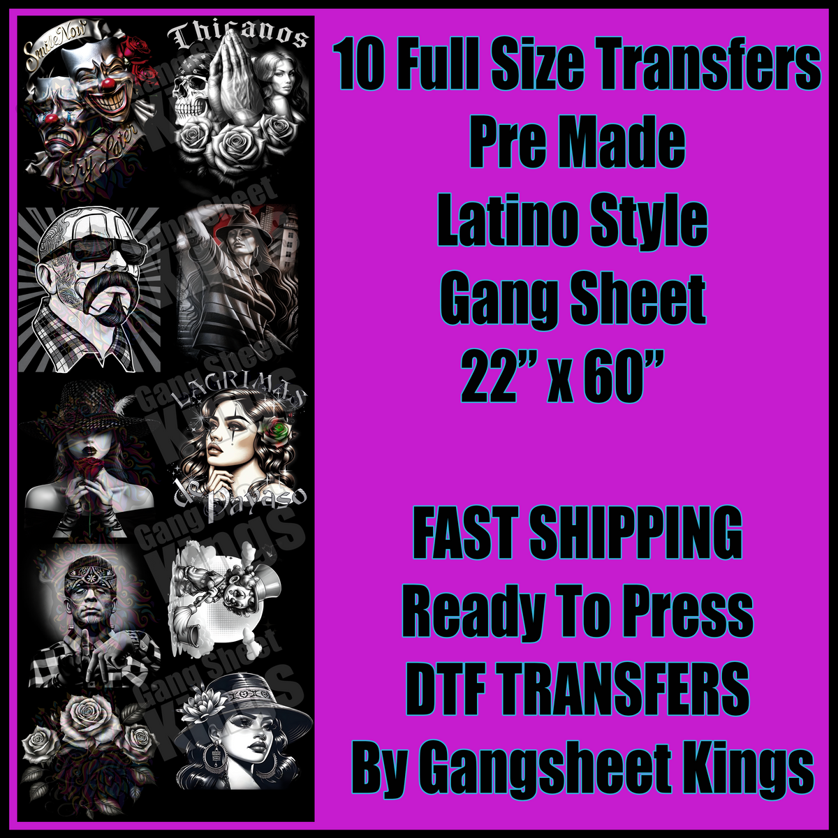 Latino Style Some Halftoned for Black Shirts Gangsheet