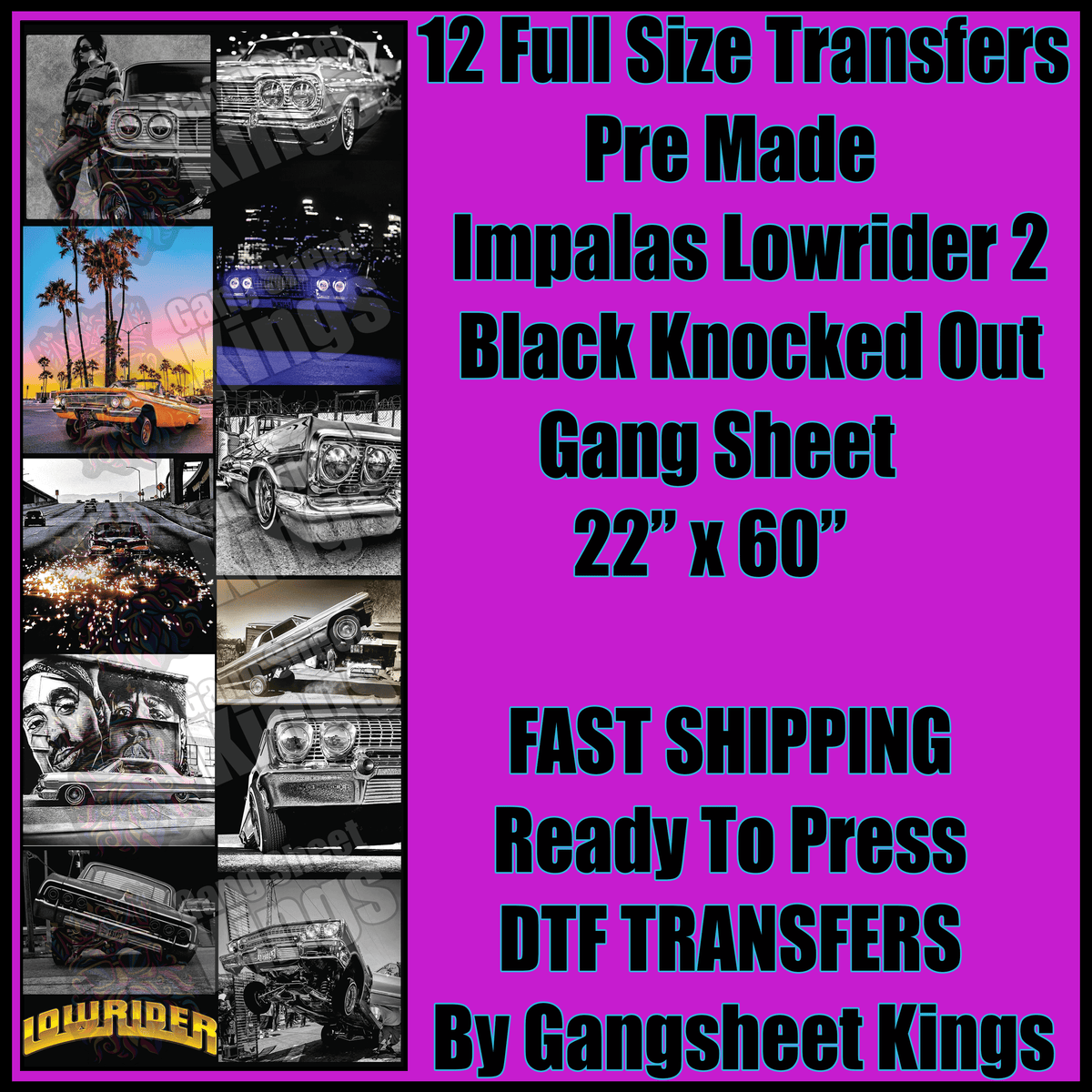 Lowrider 2 Impalas BLACK KNOCKED OUT Gangsheet