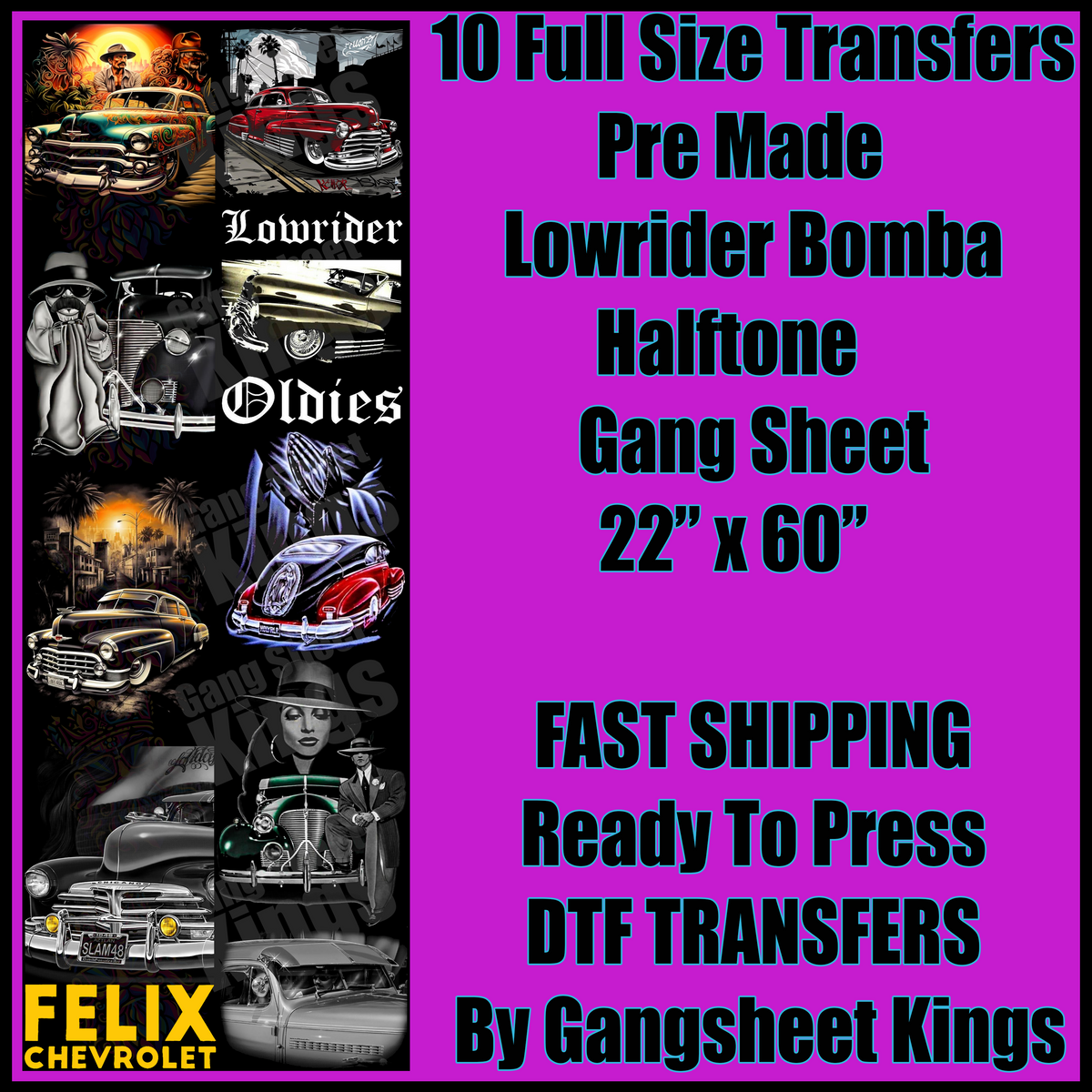 Lowrider Bomba Halftone for Black Shirts Gangsheet