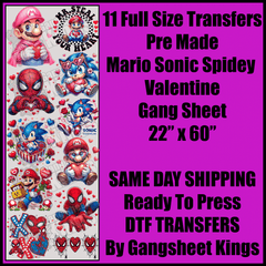 Full Size Mario, Sonic, Spiderman Valentine Gang Sheet