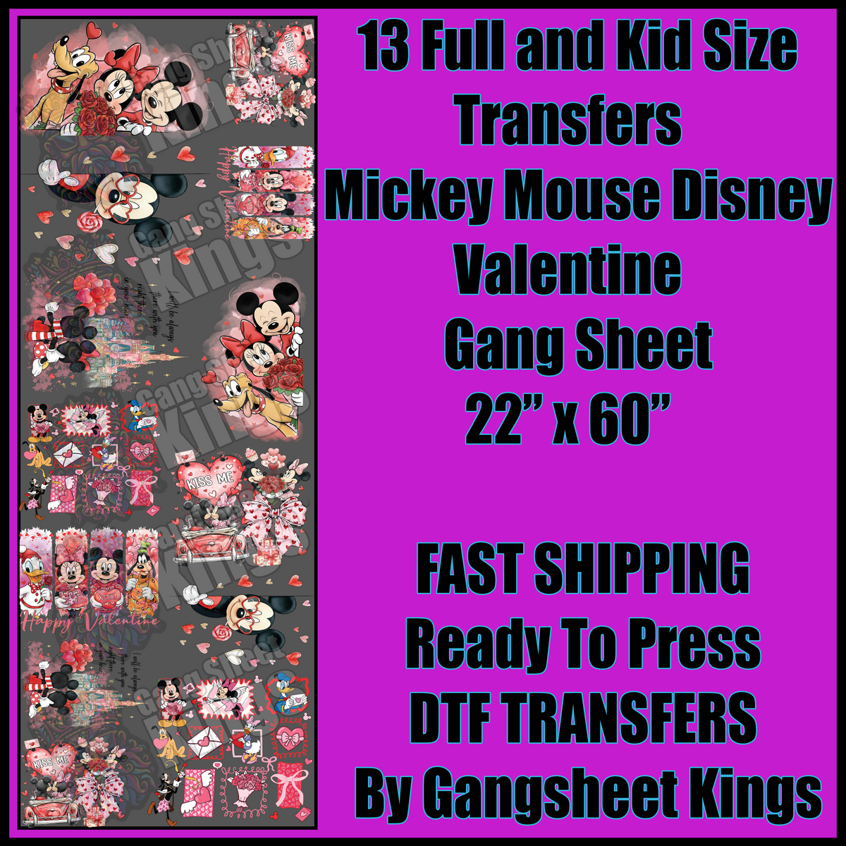Mickey Mouse Disney Valentine 2 Gangsheet