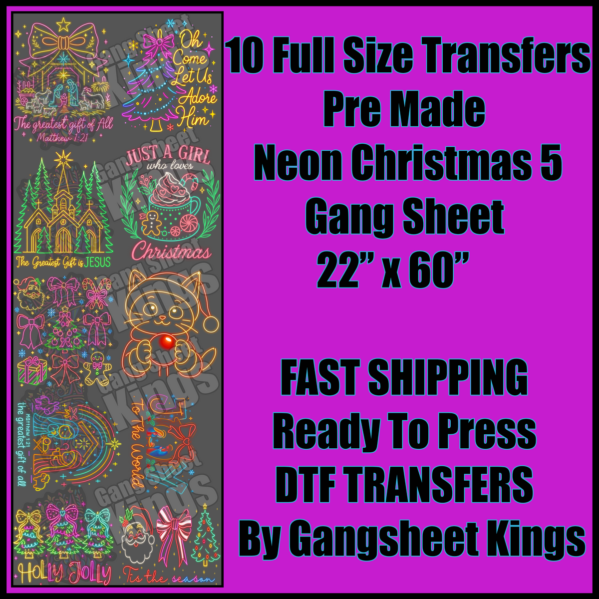 Neon Christmas 5 Gangsheet
