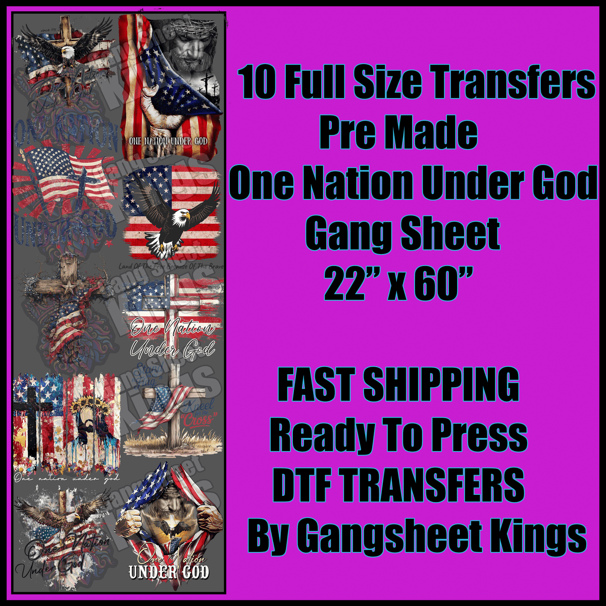 One Nation Under God Gangsheet Patriotic America