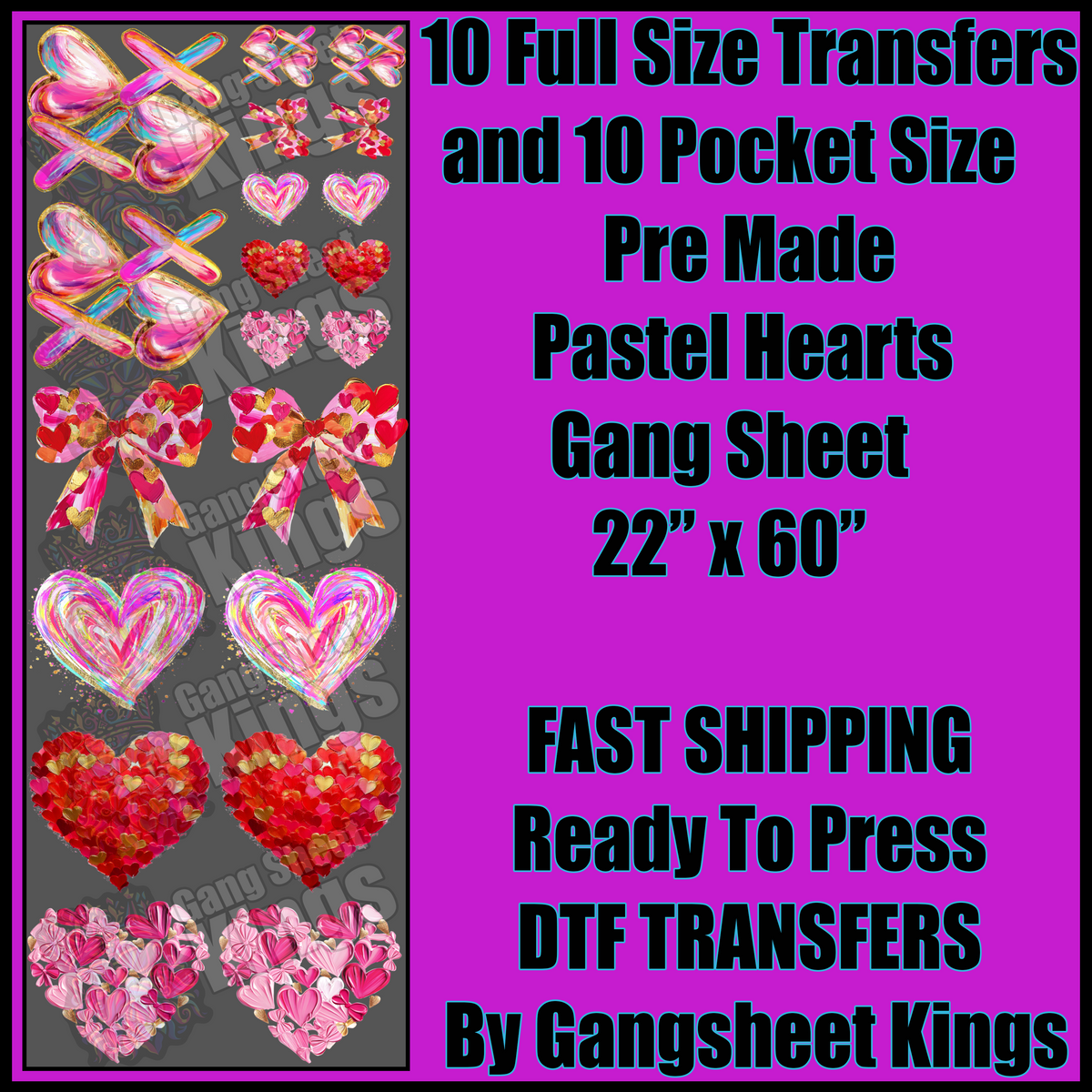Pastel Hearts Valentine Gangsheet