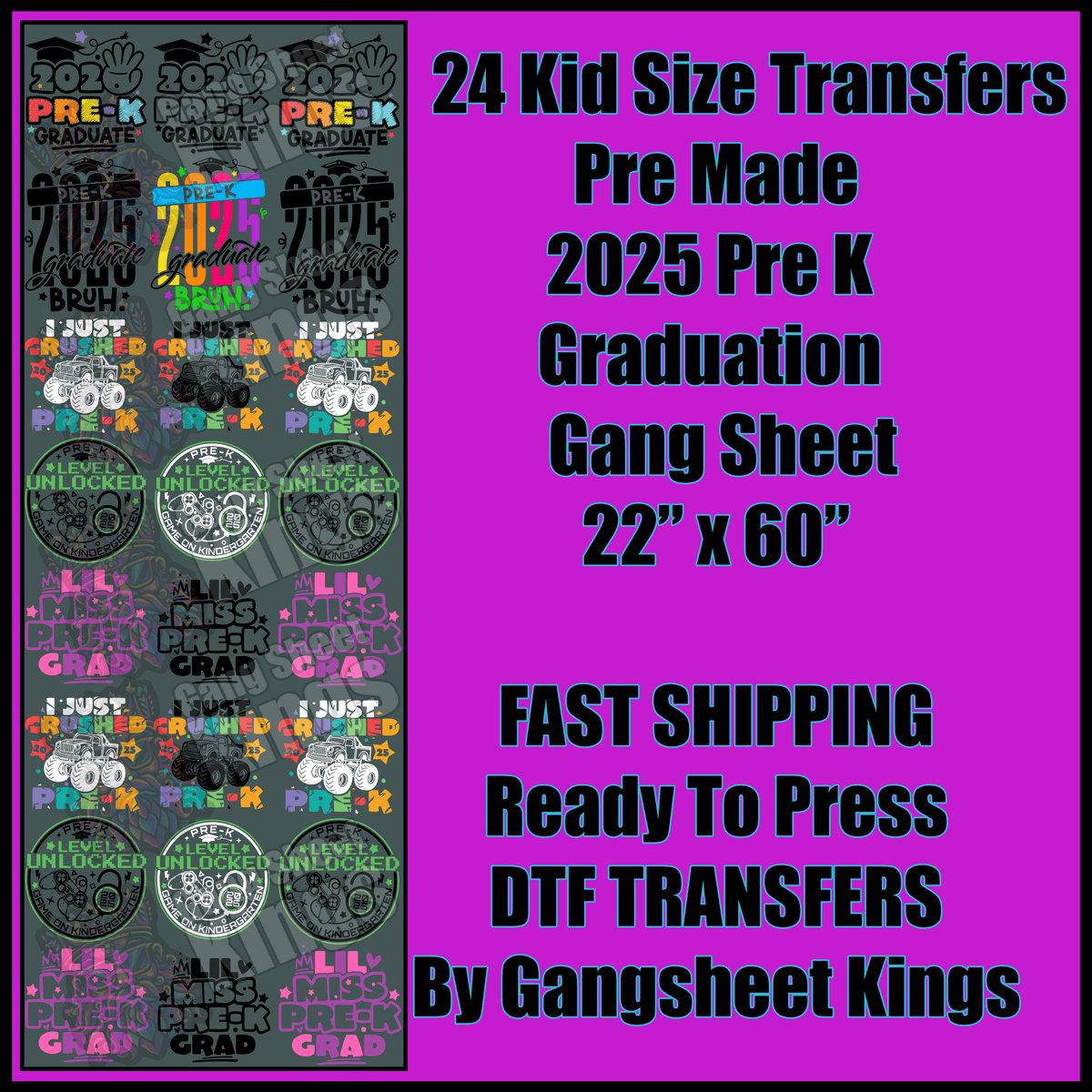Kids Pre K Graduation Gangsheet