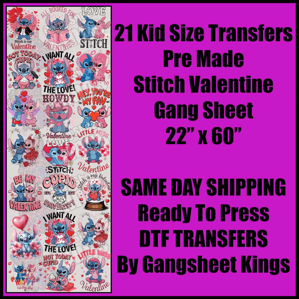 Kid Sized Stitch Valentine Gang Sheet