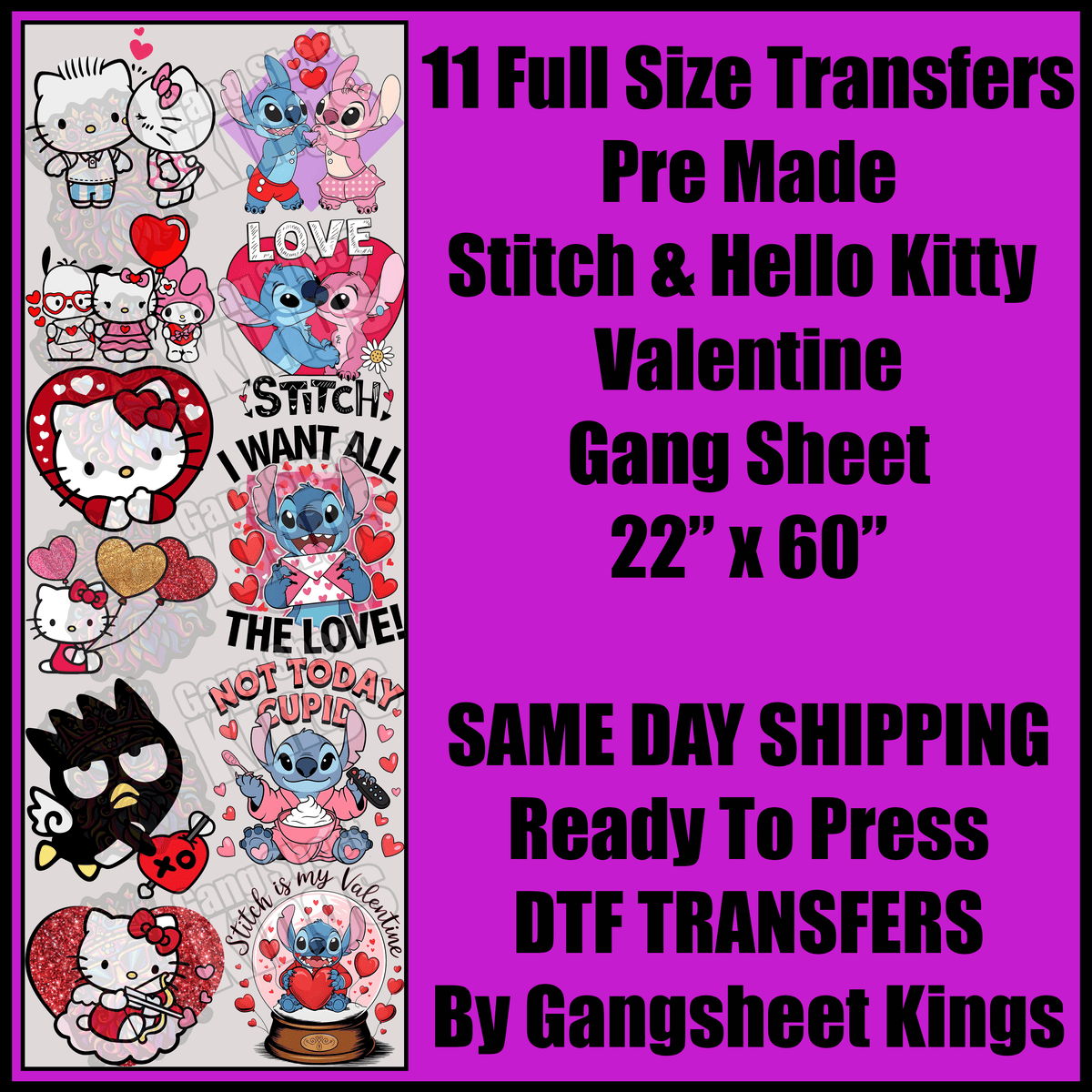 Stitch & Hello Kitty Adult Valentine Gang Sheet