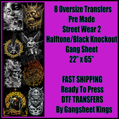Street Wear 2 Black Knock Out / Halftoned For Black Shirts Gangsheet