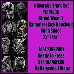 Street Wear 3 Black Knock Out / Halftoned For Black Shirts Gangsheet