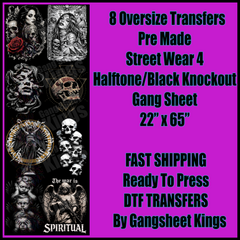 Street Wear 4 Black Knock Out / Halftoned For Black Shirts Gangsheet