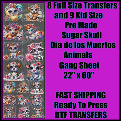 Sugar Skull Dia de los Muertos Animals Gangsheet