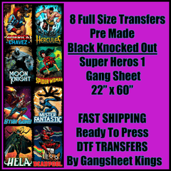 Super Hero 1 Black Knocked Out Gangsheet