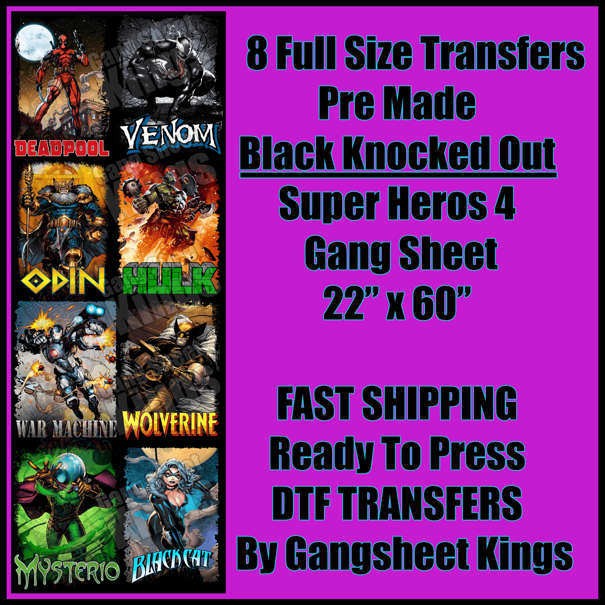 Super Hero 4 Black Knocked Out Gangsheet