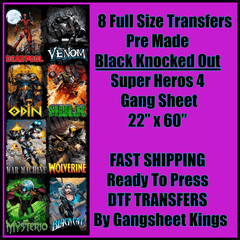 Super Hero 4 Black Knocked Out Gangsheet