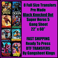 Super Hero 5 Black Knocked Out Gangsheet