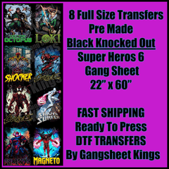 Super Hero 6 Black Knocked Out Gangsheet