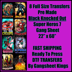 Super Hero 7 Black Knocked Out Gangsheet